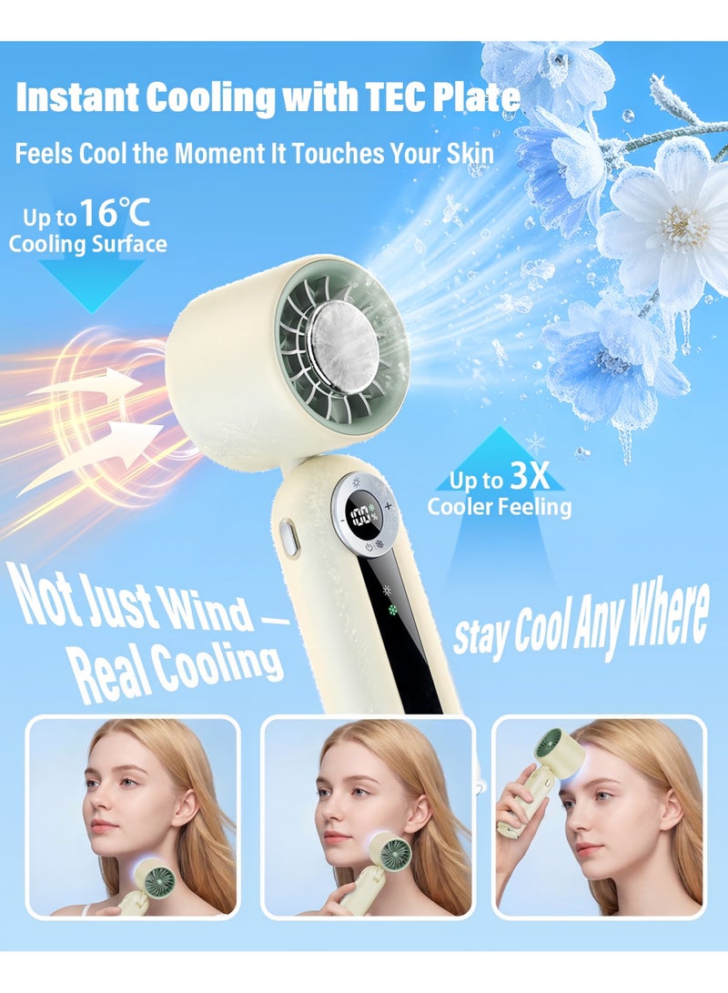 Rokis Portable Handheld Mini Fan with Cooling Plate,199 Speed Settings,LED Display,Flashlight,High-Speed Personal Fan,4000mAh Rechargeable Battery,USB-C Rechargeable,Wearable for Travel,Outdoor,Office,Home (Beige-White) - Image 2