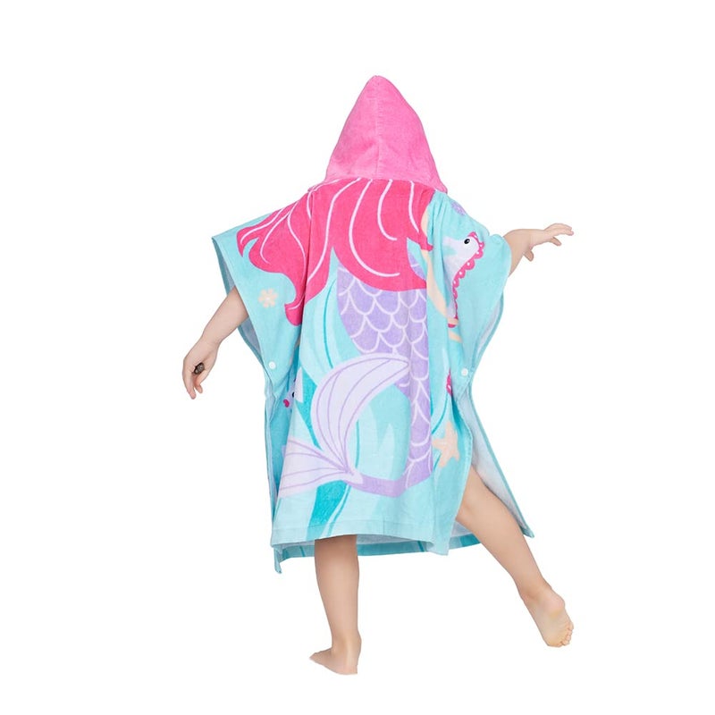 Gealaek 100% Cotton Hooded Towel for Toddlers 2-6 Years Boys Girls Kids Bath Pool Beach Towel Soft Absorbent Beach Poncho Little Mermaid  - Image 3
