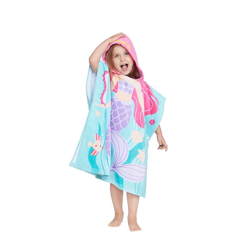 Gealaek 100% Cotton Hooded Towel for Toddlers 2-6 Years Boys Girls Kids Bath Pool Beach Towel Soft Absorbent Beach Poncho Little Mermaid  - Image 1