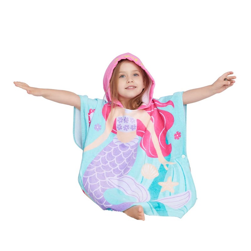 Gealaek 100% Cotton Hooded Towel for Toddlers 2-6 Years Boys Girls Kids Bath Pool Beach Towel Soft Absorbent Beach Poncho Little Mermaid  - Image 4