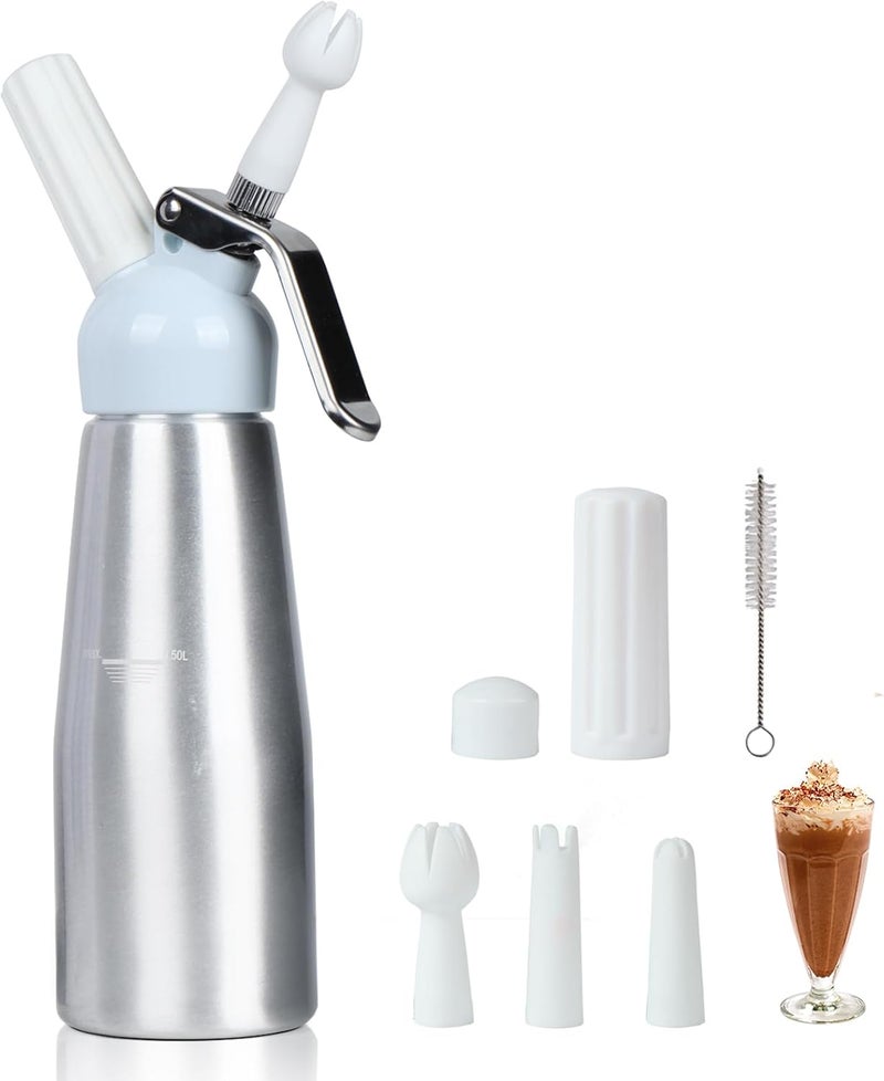 VIGIND Professional Whipped Cream Dispenser, 500ml Whipped Cream Canister,Sturdy Aluminum Whipped Cream Maker with 3 Decorating Nozzles,Use Standard 8g N2O Cream Chargers (Chargers Not Included) - Image 1