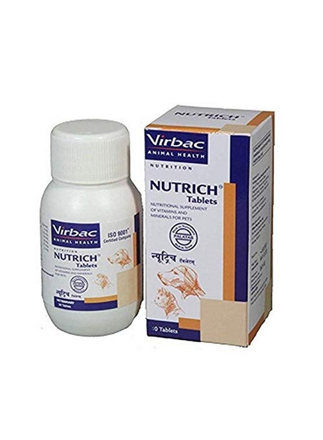 Virbac Nutrich Tablets 60 Pieces Minerals And Vitamins Supplement For Dog & Cat, 60 Count