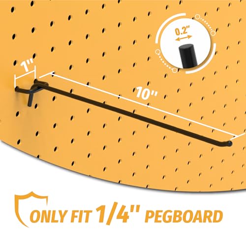 HUHOLE 25 Pack Black Pegboard Hooks 10 Inch – Heavy Duty Metal L-Hooks for 1/4" Peg Board – Garage Tool Organizer, Retail Display & Craft Storage Hangers (30lbs Capacity) - Image 2
