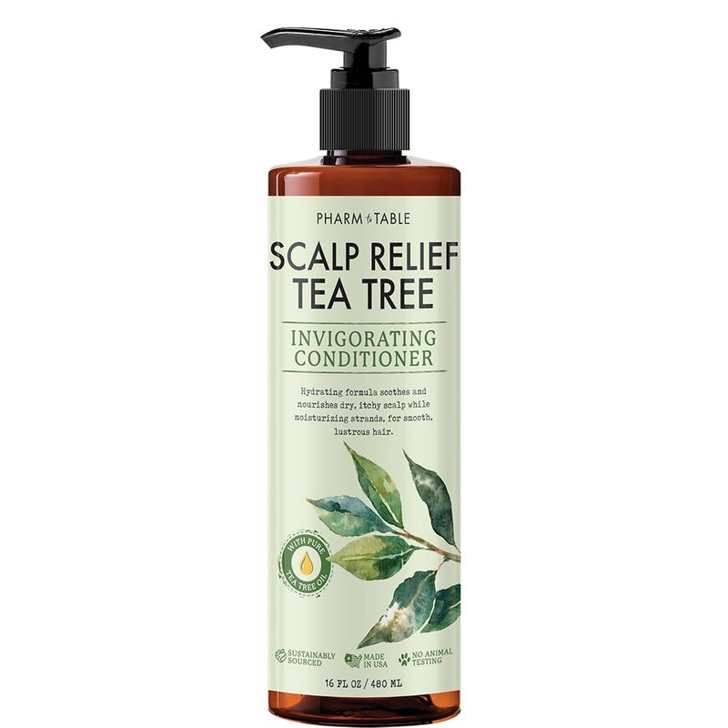 PHARM TO TABLE Tea Tree Conditioner For Men and Women, Hair Detangler and Soothing Scalp Relief - Infused with Tea Tree oil, Sunflower oil, Aloe and Argan oil, 16.2oz - Image 1