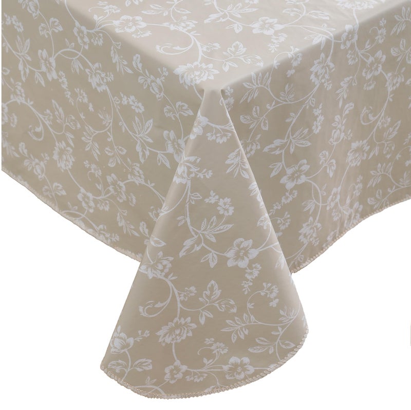 Walrus Heavy Duty Vinyl Tablecloth with Flannel Backing Waterproof Oil-Proof Plastic Table Cloth Stain-Resistant Wipeable Rectangle or Square Table Cover for Indoor and Outdoor (Beige Floral,54x54 Inch) - Image 1