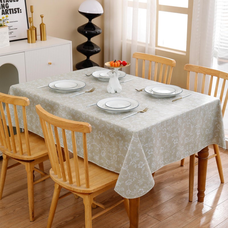 Walrus Heavy Duty Vinyl Tablecloth with Flannel Backing Waterproof Oil-Proof Plastic Table Cloth Stain-Resistant Wipeable Rectangle or Square Table Cover for Indoor and Outdoor (Beige Floral,54x54 Inch) - Image 3