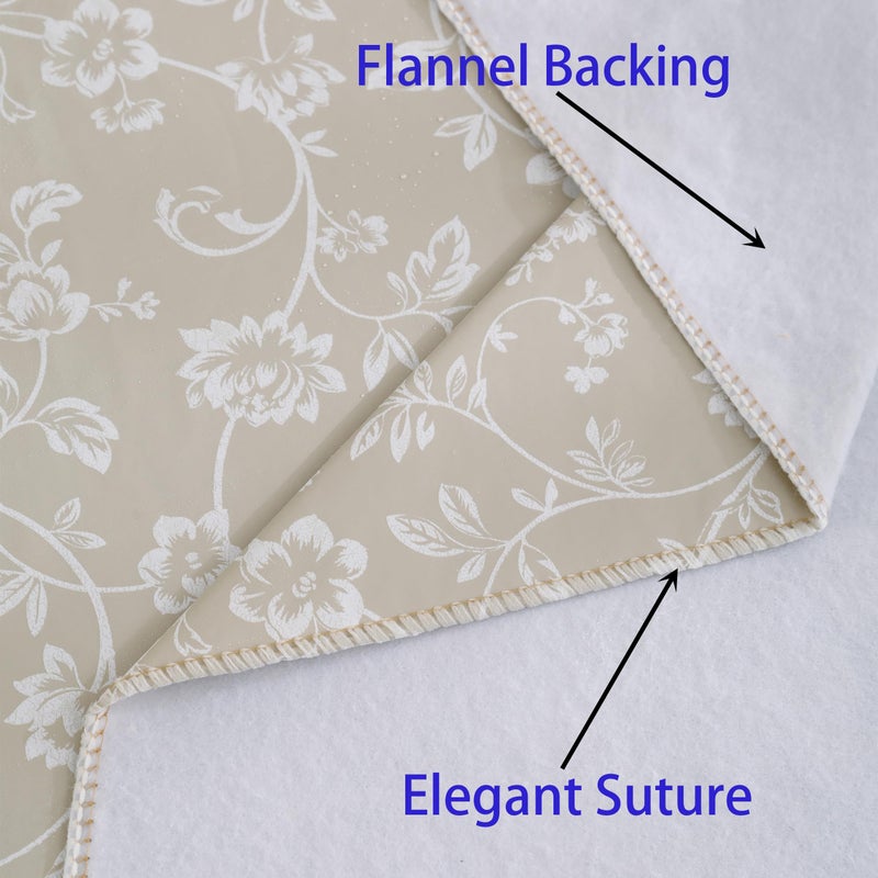 Walrus Heavy Duty Vinyl Tablecloth with Flannel Backing Waterproof Oil-Proof Plastic Table Cloth Stain-Resistant Wipeable Rectangle or Square Table Cover for Indoor and Outdoor (Beige Floral,54x54 Inch) - Image 4