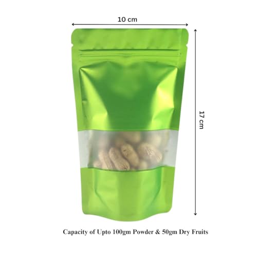 Deera Green Kraft Paper Ziplock Stand Up Pouch 100x170mm Pack of 25 – Food Grade Reusable Airtight Seal for Spices Flour Dry Fruits - Image 2
