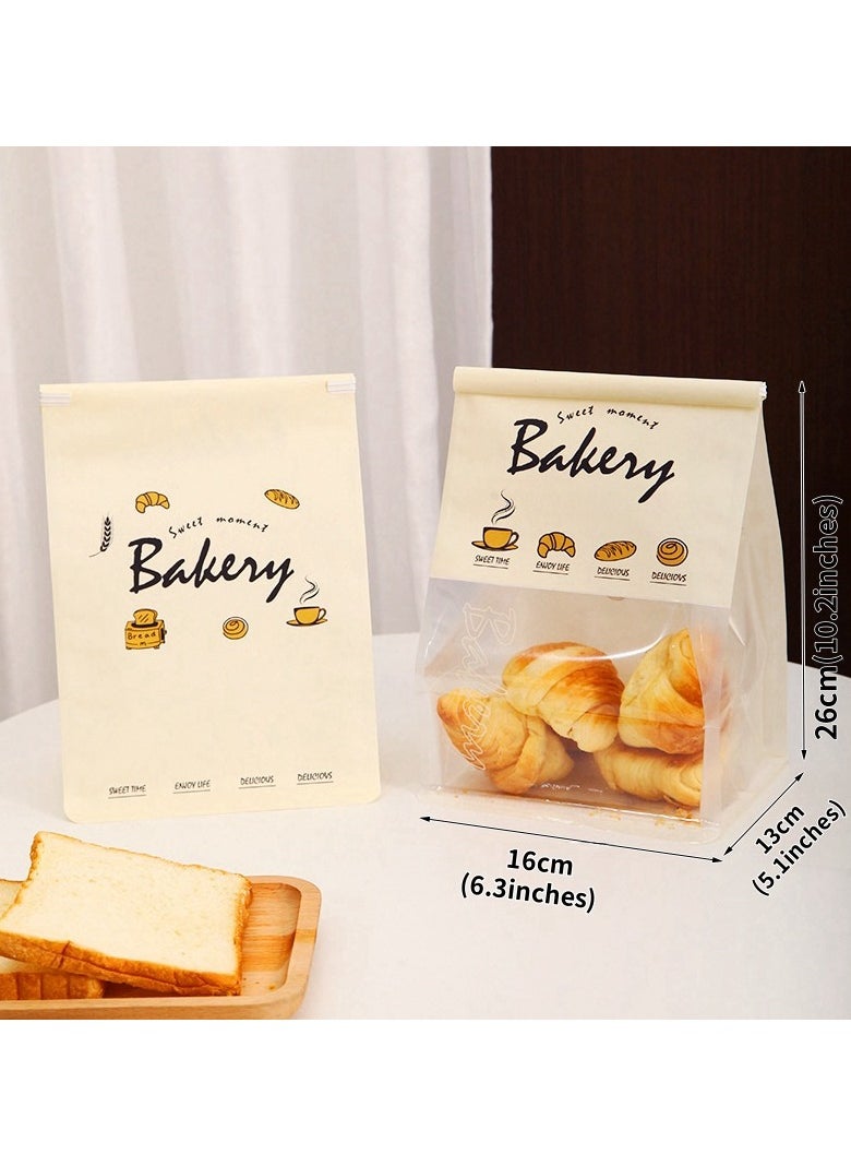 Generic 50 Pcs Premium Baking Food Packaging Bags, Large Toast Bread Bags, Reusable Crimped Edge Kraft Paper Packaging Bags, Translucent  Cartoon Baked Goods Bags, suitable for Pastries, Snacks, Cellophane-wrapped Items, Cookies, Biscuits, Bagels, Candies, and Desserts(16x 13x 26 cm).  - Image 3
