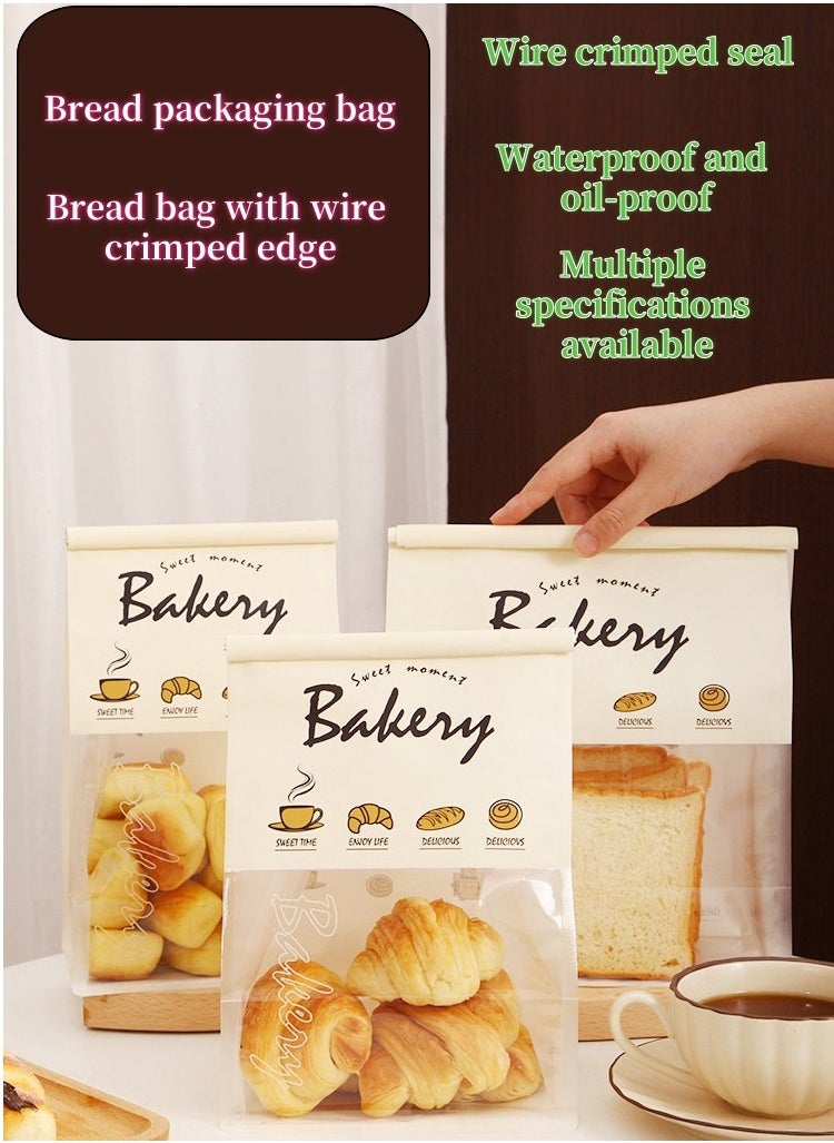 Generic 50 Pcs Premium Baking Food Packaging Bags, Large Toast Bread Bags, Reusable Crimped Edge Kraft Paper Packaging Bags, Translucent  Cartoon Baked Goods Bags, suitable for Pastries, Snacks, Cellophane-wrapped Items, Cookies, Biscuits, Bagels, Candies, and Desserts(16x 13x 26 cm).  - Image 5
