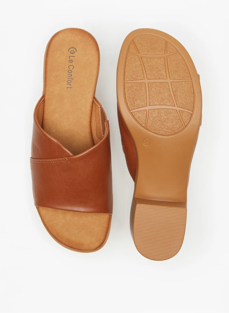 لو كونفورت Le Confort Solid Slip-On Open Toe Sandals With Block Heels