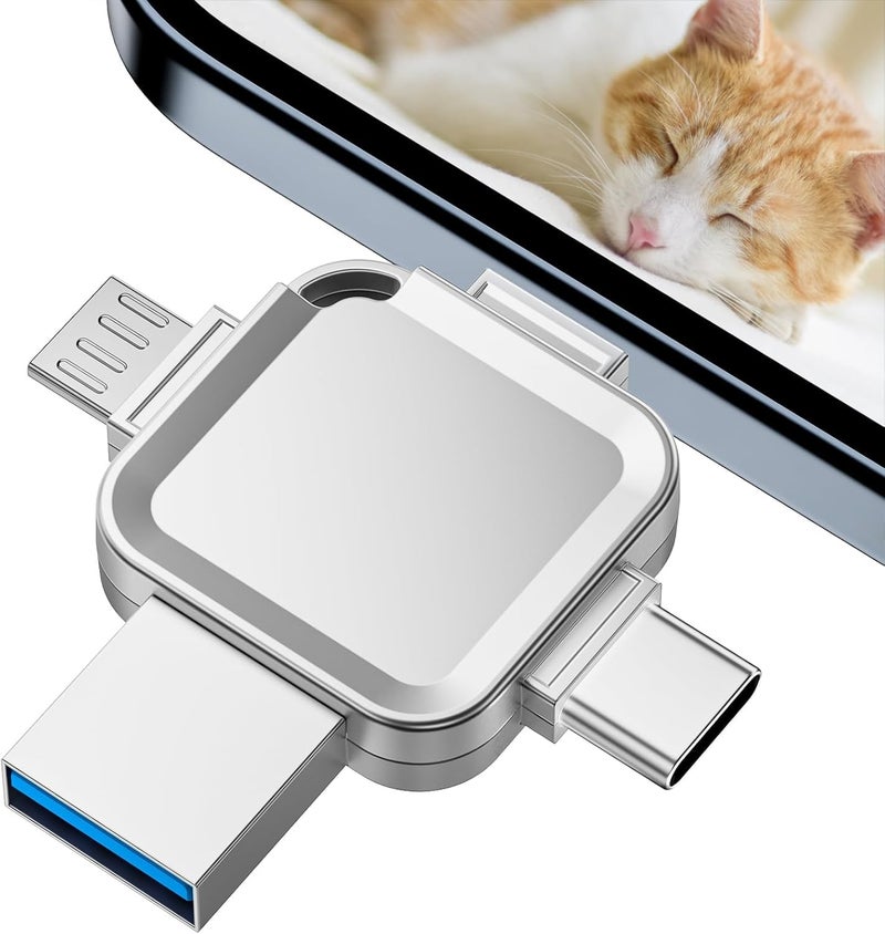128G No App Required Phone Backup 4 in 1 Phone USB Memory Data Pad USB Memory Storage Photo External Storage for IOS/Pad/PC/Android/Tablet/PC - Image 1