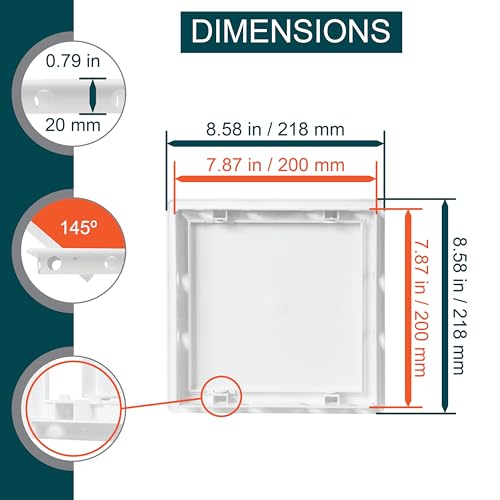 ECOPRO VENT 8" x 8" White Plastic Access Panel. Service Shaft Door Panel. Plumbing, Electricity, Heating, Alarm Wall Access Panel for Drywall. Bathroom Services Access Hole Cover. (8" x 8") - Image 2