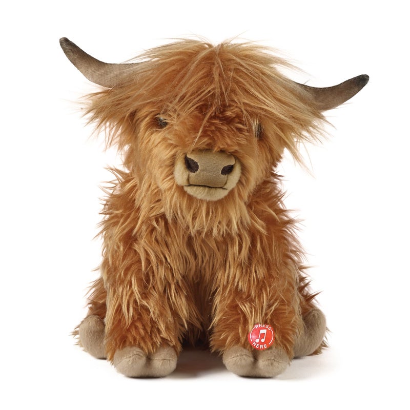 Keycraft Living Nature Highland Cow Brown Stuffed Animal | Farm Toy with Sound | Soft Toy for Kids | Naturli Eco-Friendly Plush | 9 Inches - Image 1