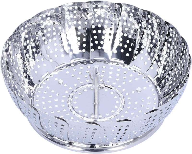 Stainless Steel Folding Steam Basket 430 Food Grade Adjustable Steamer Rack for Pressure Cooker Pan Rice Cooker Multifunctional Kitchen Accessory (All steel steamer: small size) - Image 1