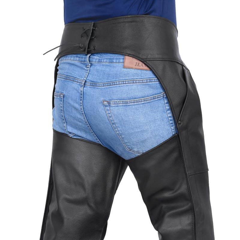 BYKR Leather Motorcycle Chaps for Men & Women Overpants Cowboy Riding Biker Vintage Chap Pants Adjustable Waist & Length (Black, 36 Inch) - Image 5