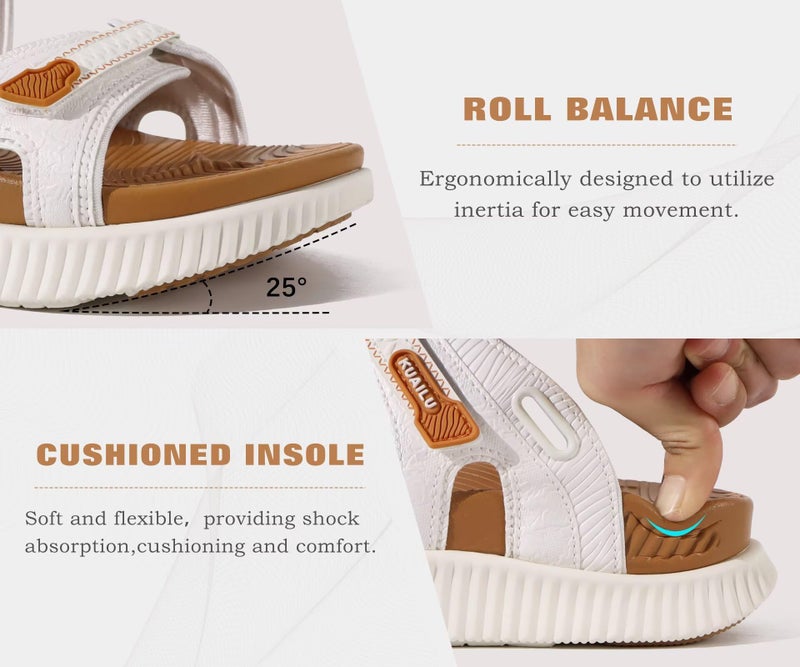 KuaiLu Womens Comfort Walking Sandals Plantar Fasciitis Arch Support Orthopedic Sport Recovery Thick Athletic Cushioned Outdoor Sandles Travel Vacation Camping Adjustable Strap Casual White Khaki 8 - Image 5