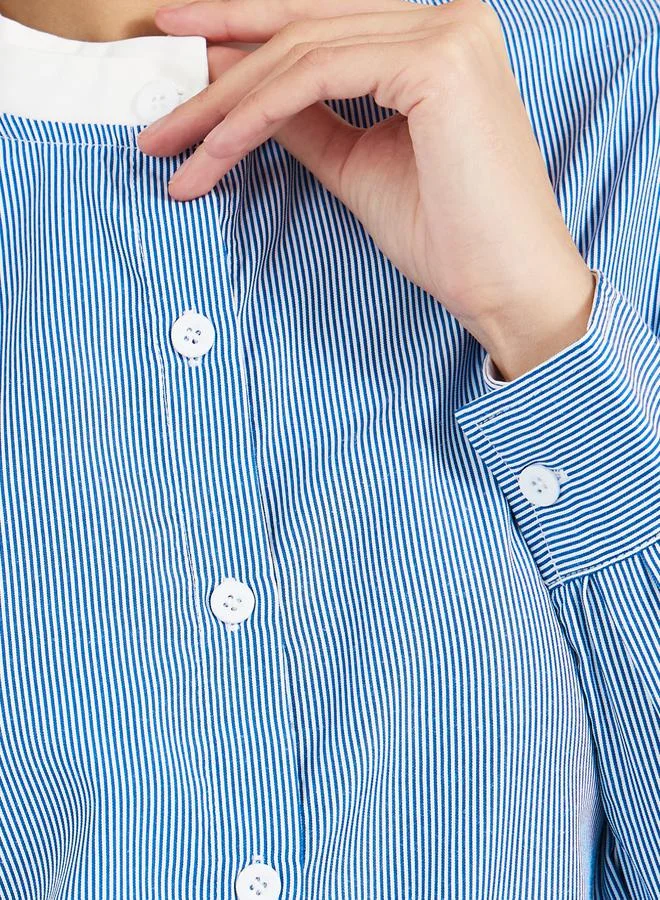 Styli Double Contrast Stand Collar Loose Fit Shirt