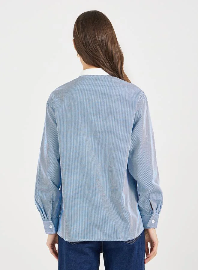 Styli Double Contrast Stand Collar Loose Fit Shirt