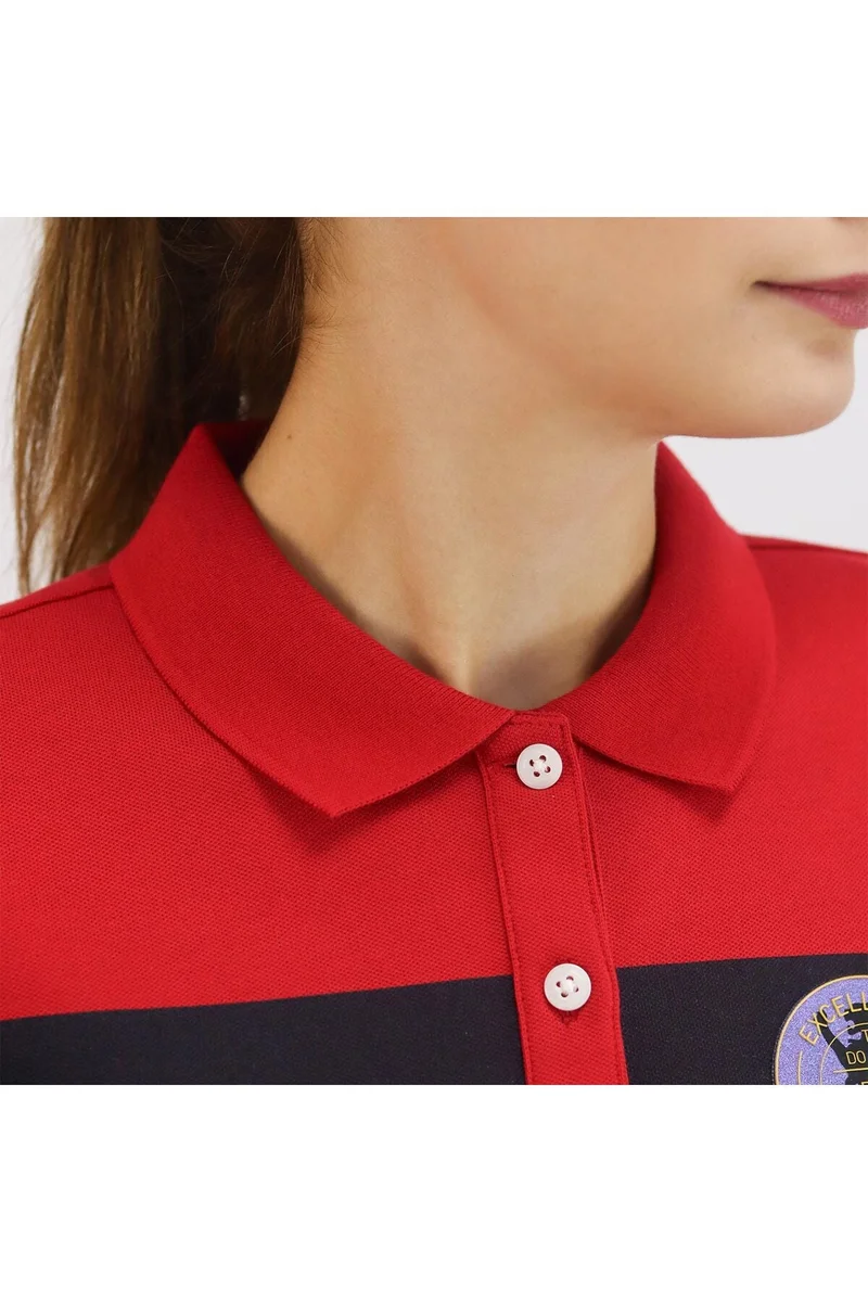 GIORDANO Women's Red Polo Shirt with Embroidered Detail