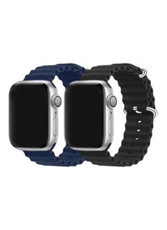 2Pack for apple watch ocean band 49mm 45mm 44mm 42mm Soft Silicone Loop Strap for watch Series Ultra/8/7/SE/6/5/4/3/2/1 Black/Dark Blue