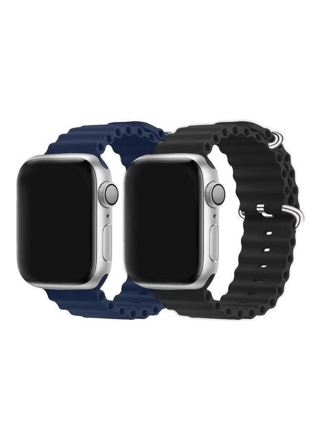 vesus - 2Pack for apple watch ocean band 49mm 45mm 44mm 42mm Soft Silicone Loop Strap for watch Series Ultra/8/7/SE/6/5/4/3/2/1 Black/Dark Blue - Image 1