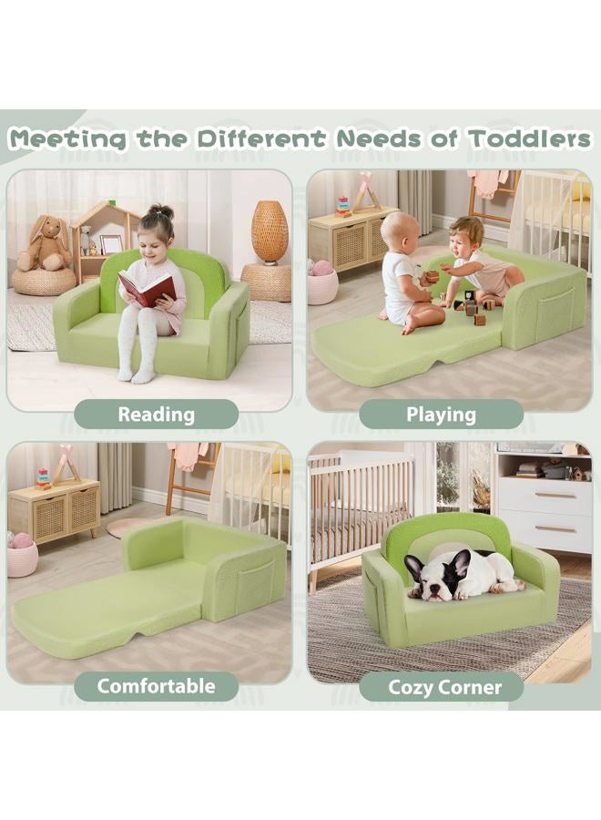 Foryoomi Extra Wide Kids Couch, 2-in-1 Soft Toddler Couch with Blanket, Comfy Toddler Chair, Convertible Sofa with Cute Rainbow Design, Green - Image 3
