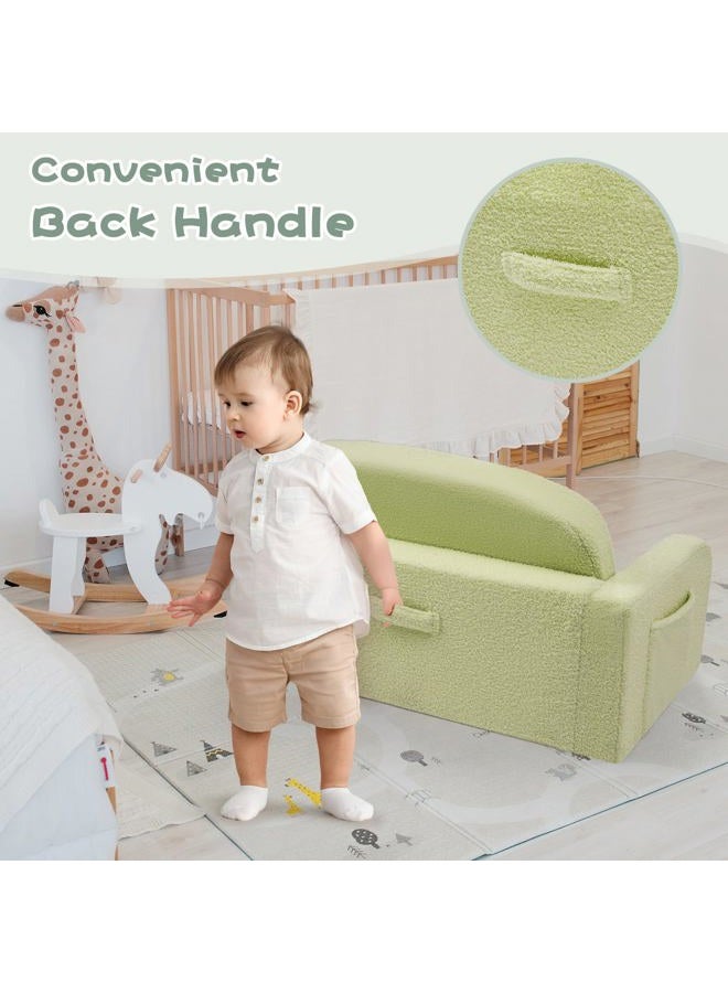 Foryoomi Extra Wide Kids Couch, 2-in-1 Soft Toddler Couch with Blanket, Comfy Toddler Chair, Convertible Sofa with Cute Rainbow Design, Green - Image 5