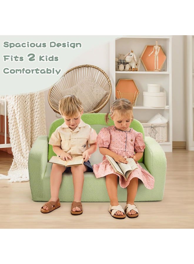 Foryoomi Extra Wide Kids Couch, 2-in-1 Soft Toddler Couch with Blanket, Comfy Toddler Chair, Convertible Sofa with Cute Rainbow Design, Green - Image 2