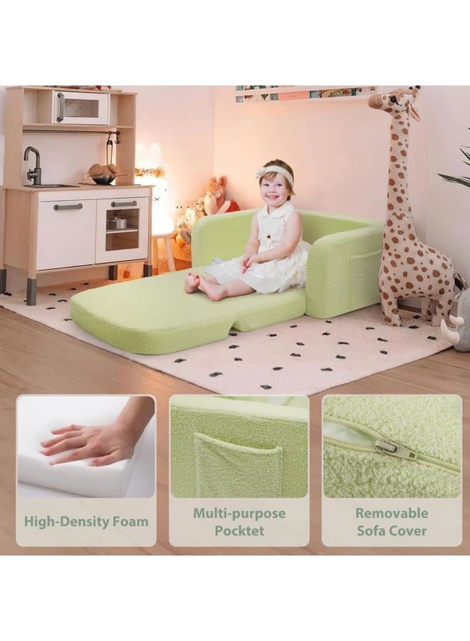 Foryoomi Extra Wide Kids Couch, 2-in-1 Soft Toddler Couch with Blanket, Comfy Toddler Chair, Convertible Sofa with Cute Rainbow Design, Green - Image 4