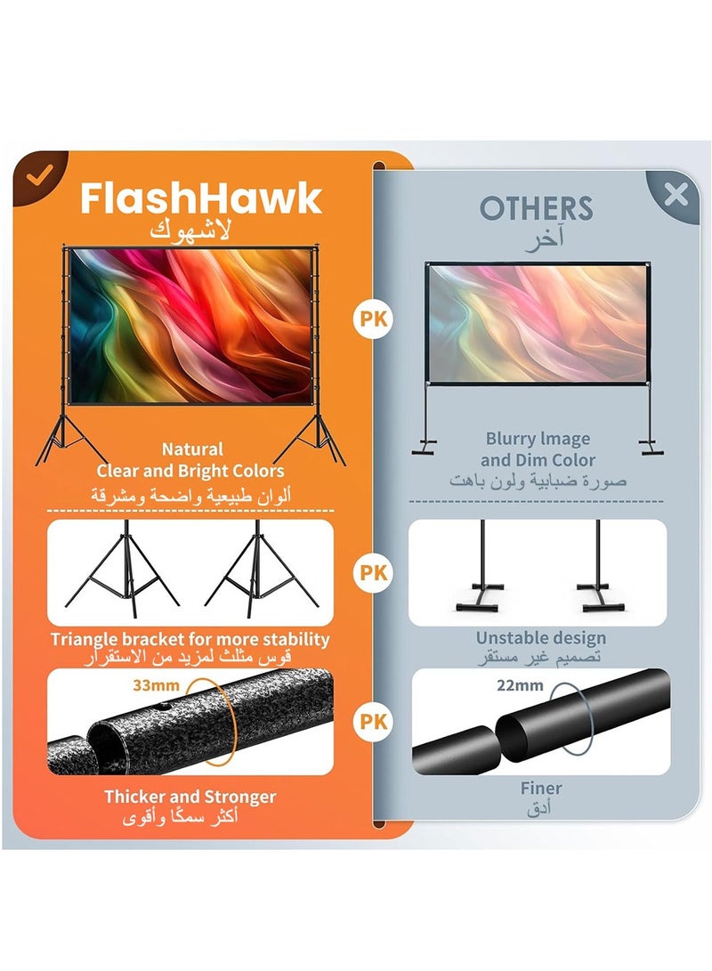 FlashHawk 150 inch 16:9 Outdoor and Indoor Portable Projector Screen with 2.6M High Tripod Stands - Image 4