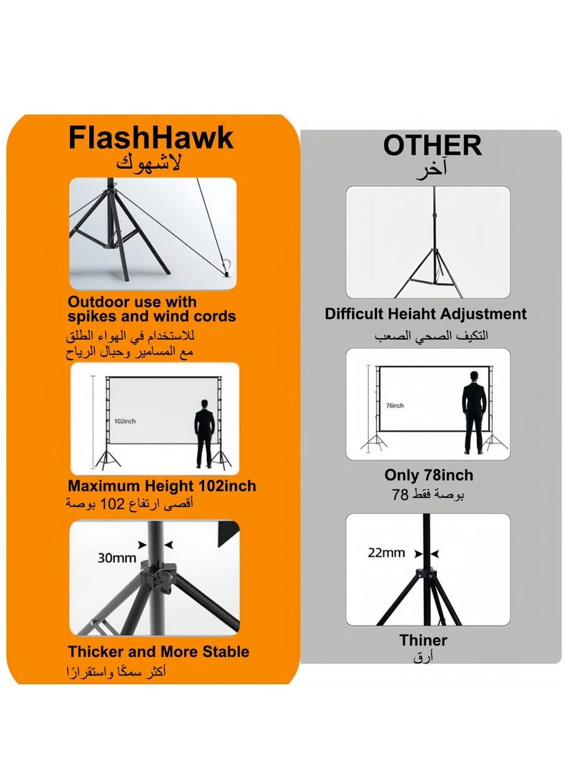 FlashHawk 150 inch 16:9 Outdoor and Indoor Portable Projector Screen with 2.6M High Tripod Stands - Image 3