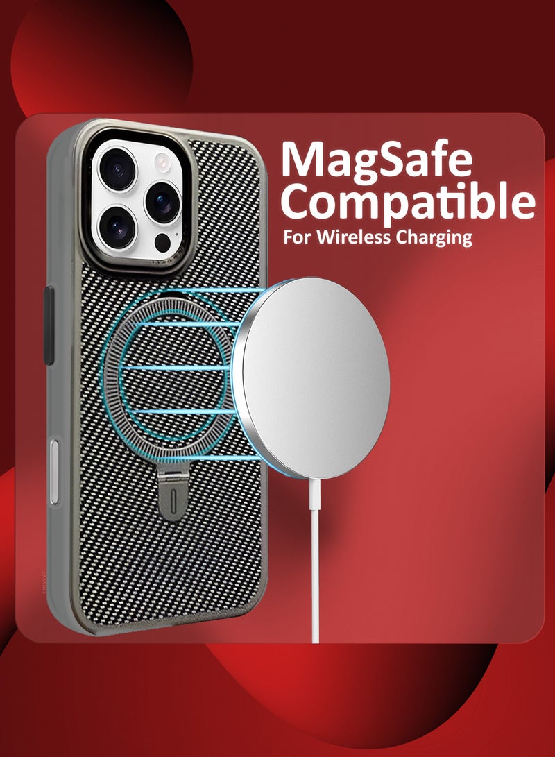 CATANES ( for iPhone 16 Pro Max ) 2 Pack, Case and Screen Protector, Carbon Fiber Texture, Metal Bracket, Magsafe Kickstand Case Cover - Grey - Image 5