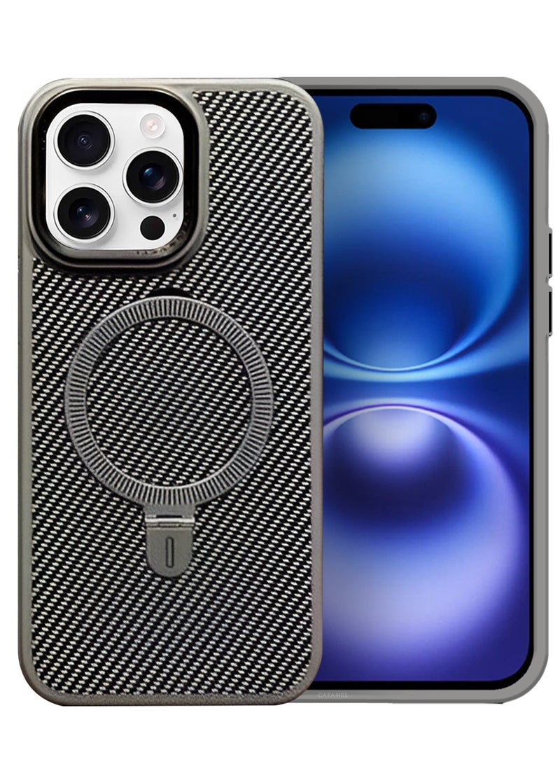 CATANES ( for iPhone 16 Pro Max ) 2 Pack, Case and Screen Protector, Carbon Fiber Texture, Metal Bracket, Magsafe Kickstand Case Cover - Grey - Image 2