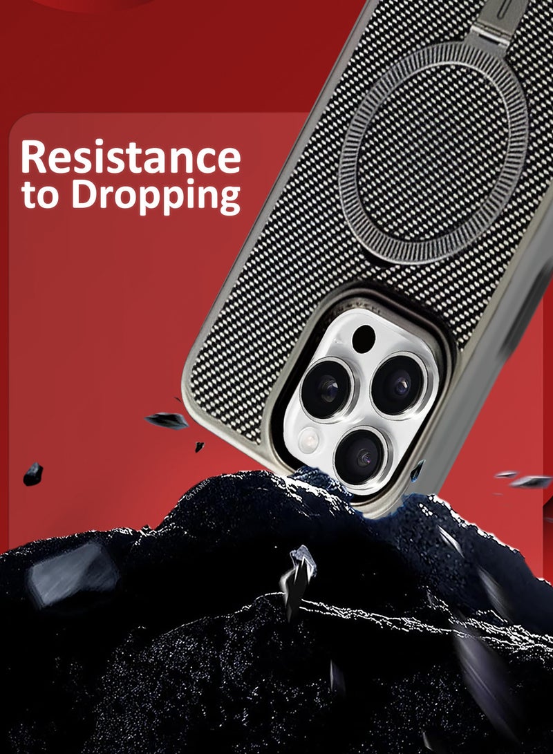 CATANES ( for iPhone 16 Pro Max ) 2 Pack, Case and Screen Protector, Carbon Fiber Texture, Metal Bracket, Magsafe Kickstand Case Cover - Grey - Image 4