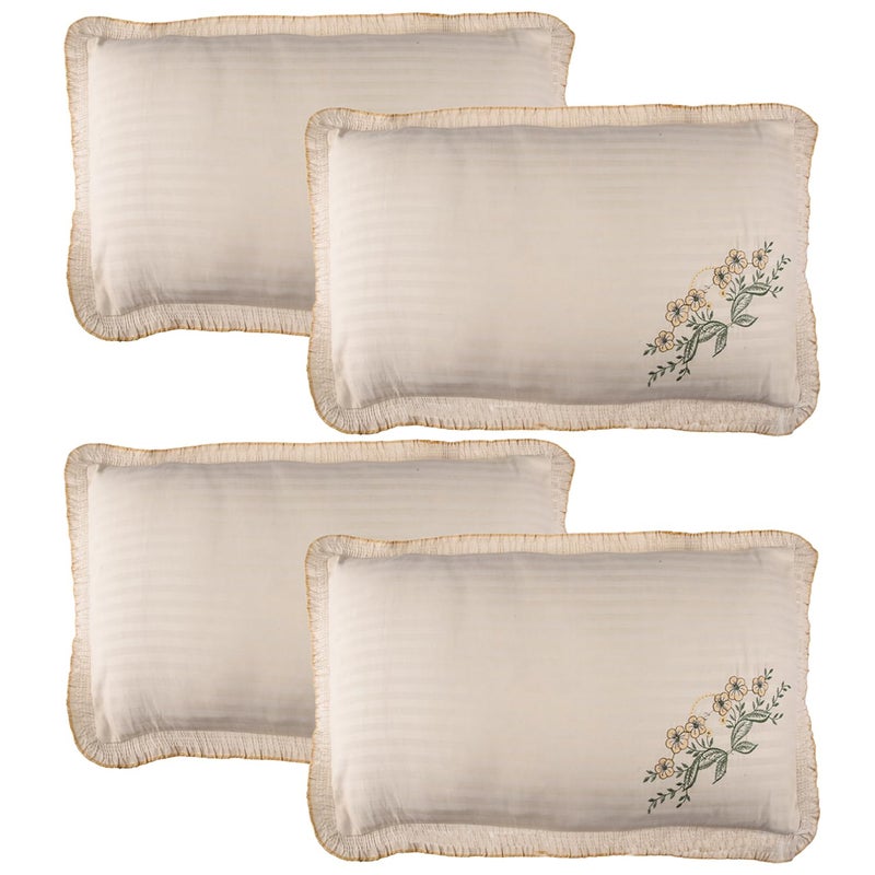 Kuber Industries Cotton Pillow Cover Set - 4 Piece Lining Embroidery Cushion Covers for Bedroom - Beige - Image 1