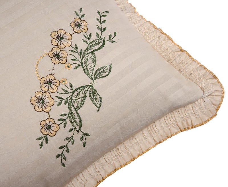 Kuber Industries Cotton Pillow Cover Set - 4 Piece Lining Embroidery Cushion Covers for Bedroom - Beige - Image 4