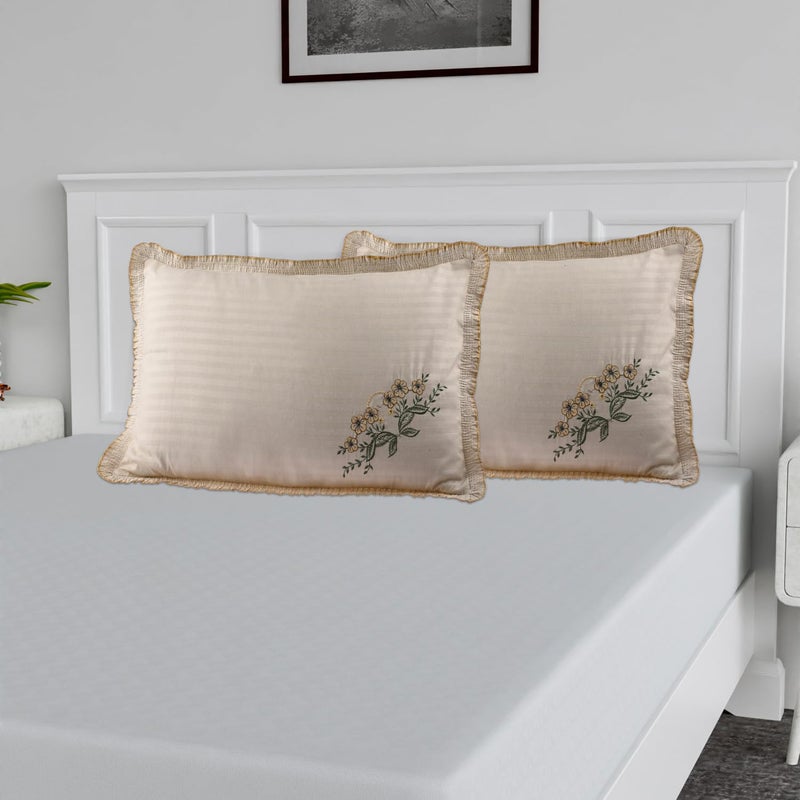 Kuber Industries Cotton Pillow Cover Set - 4 Piece Lining Embroidery Cushion Covers for Bedroom - Beige - Image 5