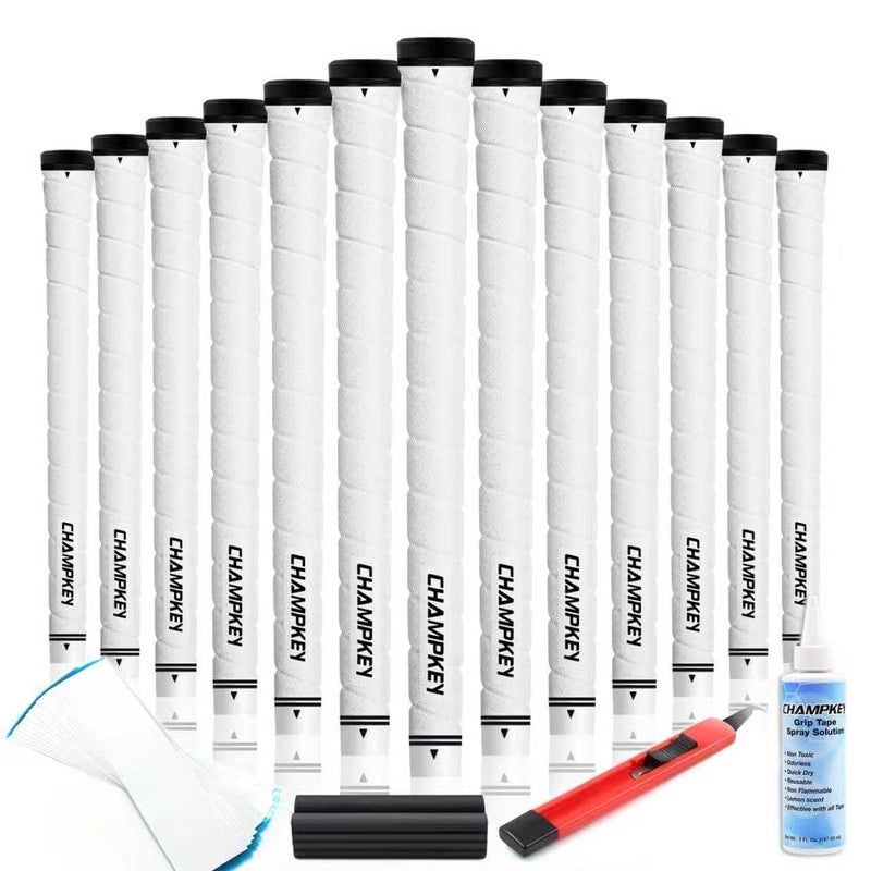 CHAMPKEY X-WEAVE Rubber Golf Grips 13 Pack with Full Repair Kits - Medium Lower Hand Golf Club Grips - Enhanced Grip and Traction Golf Grips for Men and Women(White,Oversize) - Image 1
