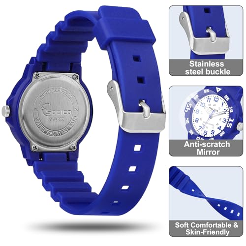 SOCICO Children Analog Watch Waterproof Time Teaching Boys Girls Watch Soft Band Learning Time Wristwatch for Kids (Blue) - Image 4