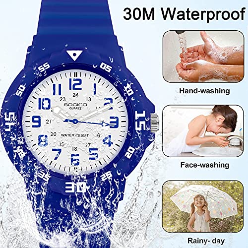 SOCICO Children Analog Watch Waterproof Time Teaching Boys Girls Watch Soft Band Learning Time Wristwatch for Kids (Blue) - Image 3