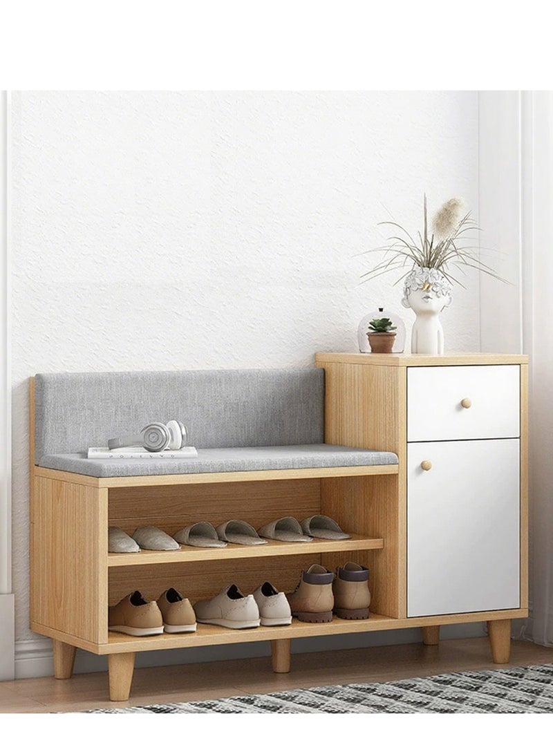 Generic Entryway Shoe Bench, Modern Shoe Storage Cabinet with Seat Cushion, 2-Tier Shoe Rack with Drawer for Hallway, Living Room, Bedroom  - Image 1