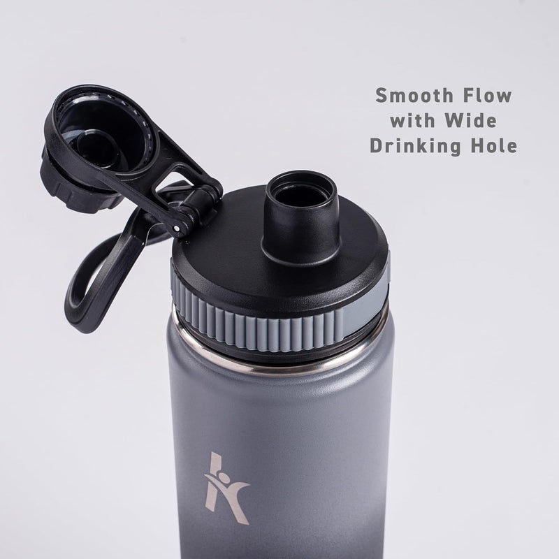 KRYMSO Stainless Steel Water Bottle 650ml – Insulated Sports Flask for Hot & Cold Drinks – Leakproof, Durable, BPA-Free – Ideal for Gym, Travel, Hiking (Black Grey) - Image 4