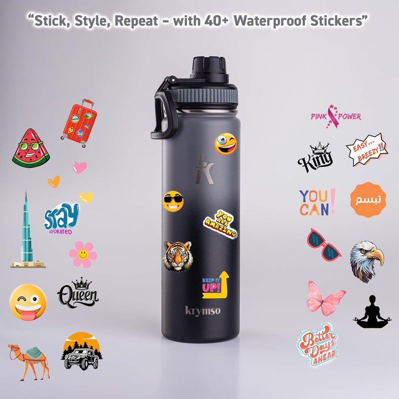 KRYMSO Stainless Steel Water Bottle 650ml – Insulated Sports Flask for Hot & Cold Drinks – Leakproof, Durable, BPA-Free – Ideal for Gym, Travel, Hiking (Black Grey) - Image 5