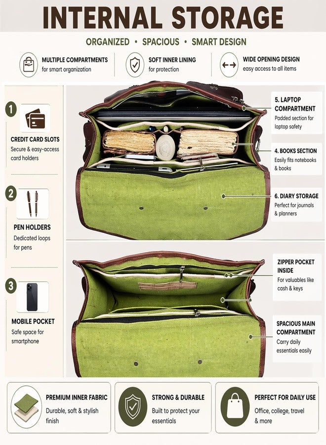 cuero 15 Inch Leather Laptop Messenger Bag Office Briefcase Crossbody Travel Bag For Men And Women College Bag Office Laptop Bag (15 inch) - Image 5