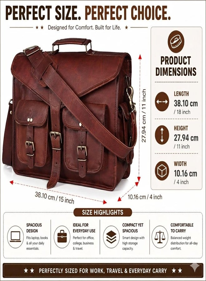 cuero 15 Inch Leather Laptop Messenger Bag Office Briefcase Crossbody Travel Bag For Men And Women College Bag Office Laptop Bag (15 inch) - Image 3