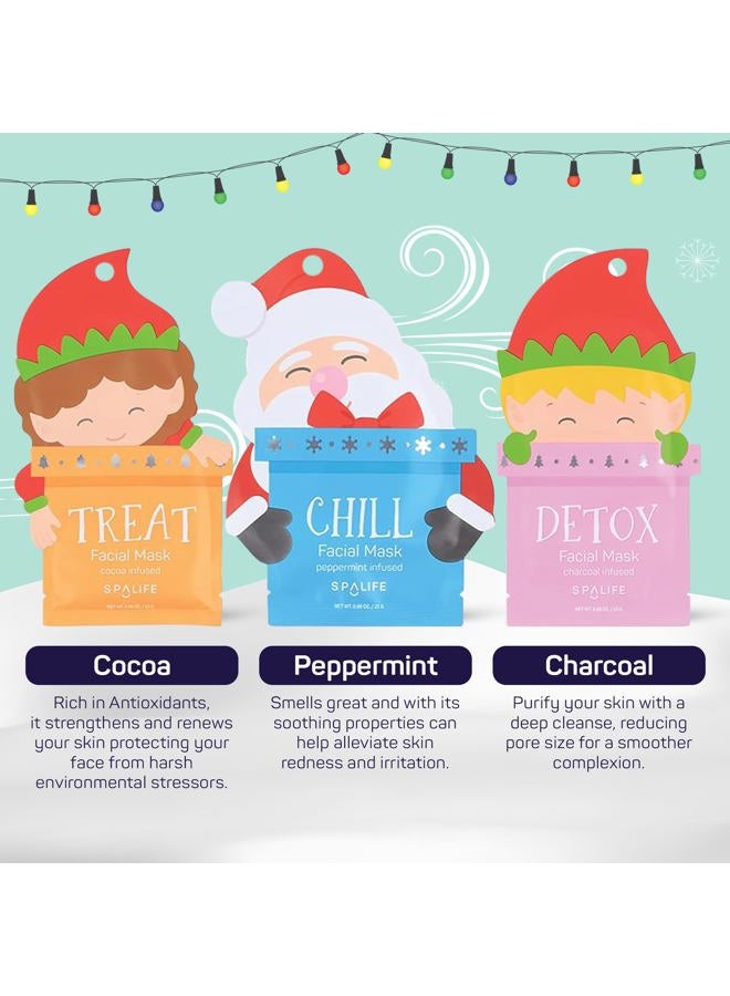 SpaLife Santa's Squad Hydrating Facial Masks - 12 Pack for Moisturizing and Soothing Beauty - Skincare Set for Radiant Skin - Image 3