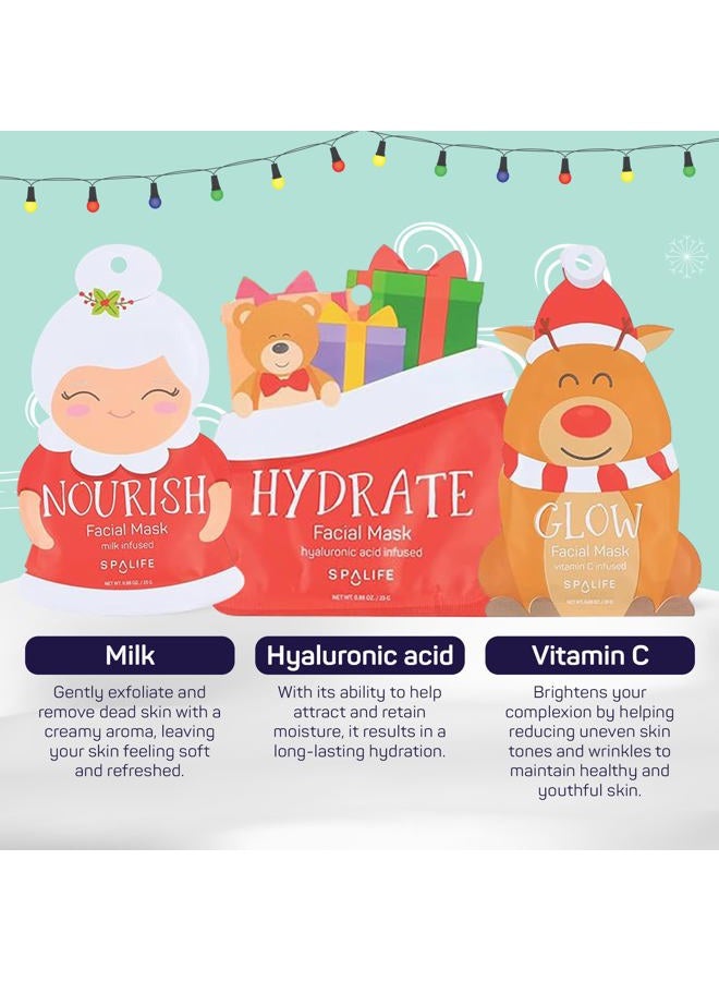 SpaLife Santa's Squad Hydrating Facial Masks - 12 Pack for Moisturizing and Soothing Beauty - Skincare Set for Radiant Skin - Image 4