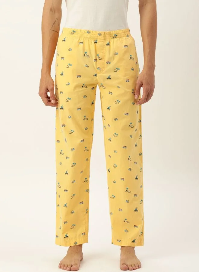 The Indian Garage Co Men Slim Fit Mid-Rise Printed Elasticated Lounge Pants