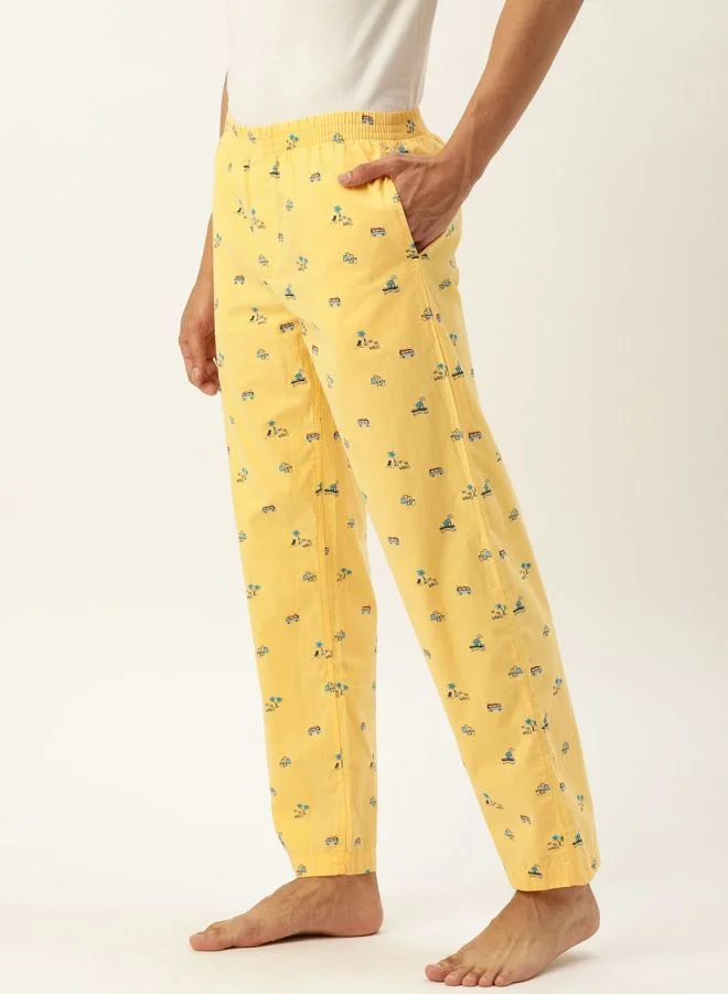 The Indian Garage Co Men Slim Fit Mid-Rise Printed Elasticated Lounge Pants